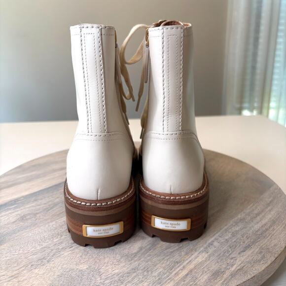 Kate Spade Merritt Lug Sole Cream Biege Leather Combat Boots US Size 7.5 7.5B - Picture 9 of 13